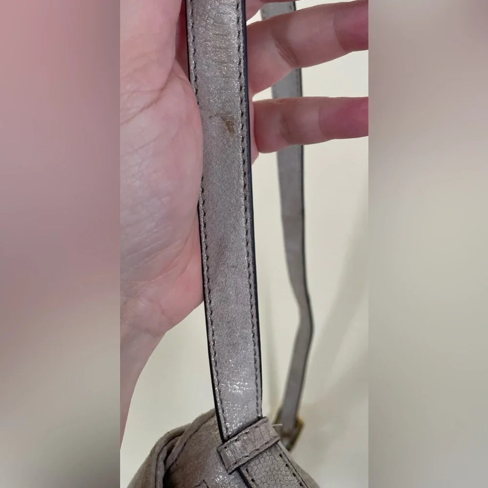 Aimee Kestenberg Beige with Gold Metallic Shimmer Bali Foldover Crossover Bag - Picture 6 of 7